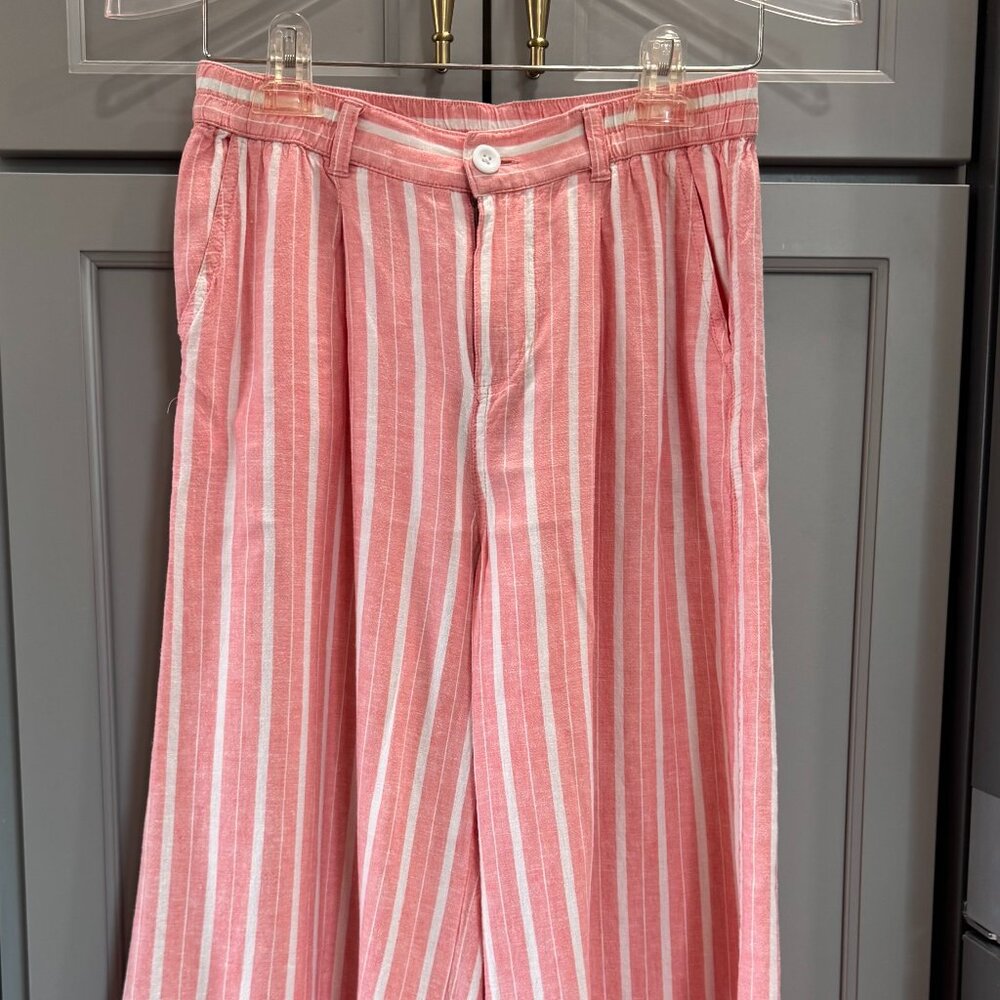 Aerie Wide Leg Striped Linen Blend Pants in Spicy Salmon, Size XS